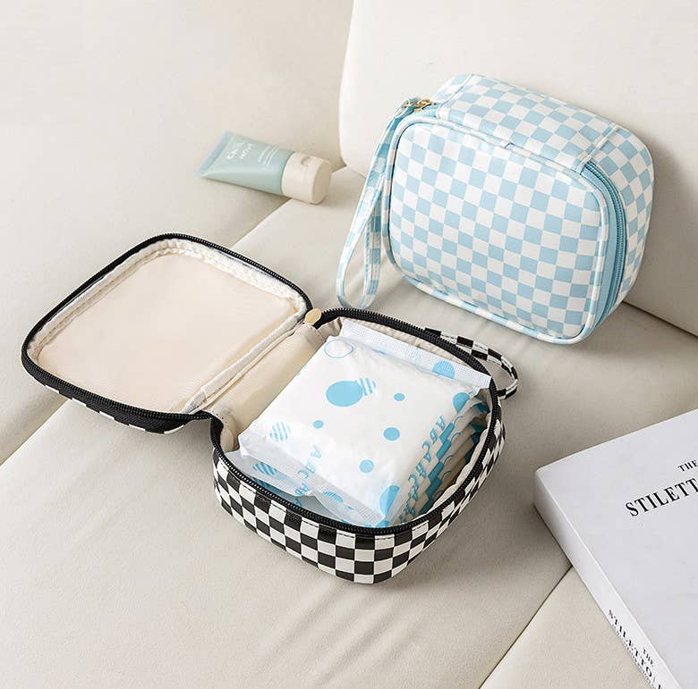 TRAVEL CHECKER MAKEUP COSMETIC POUCH BAG | 40P537: Pink
