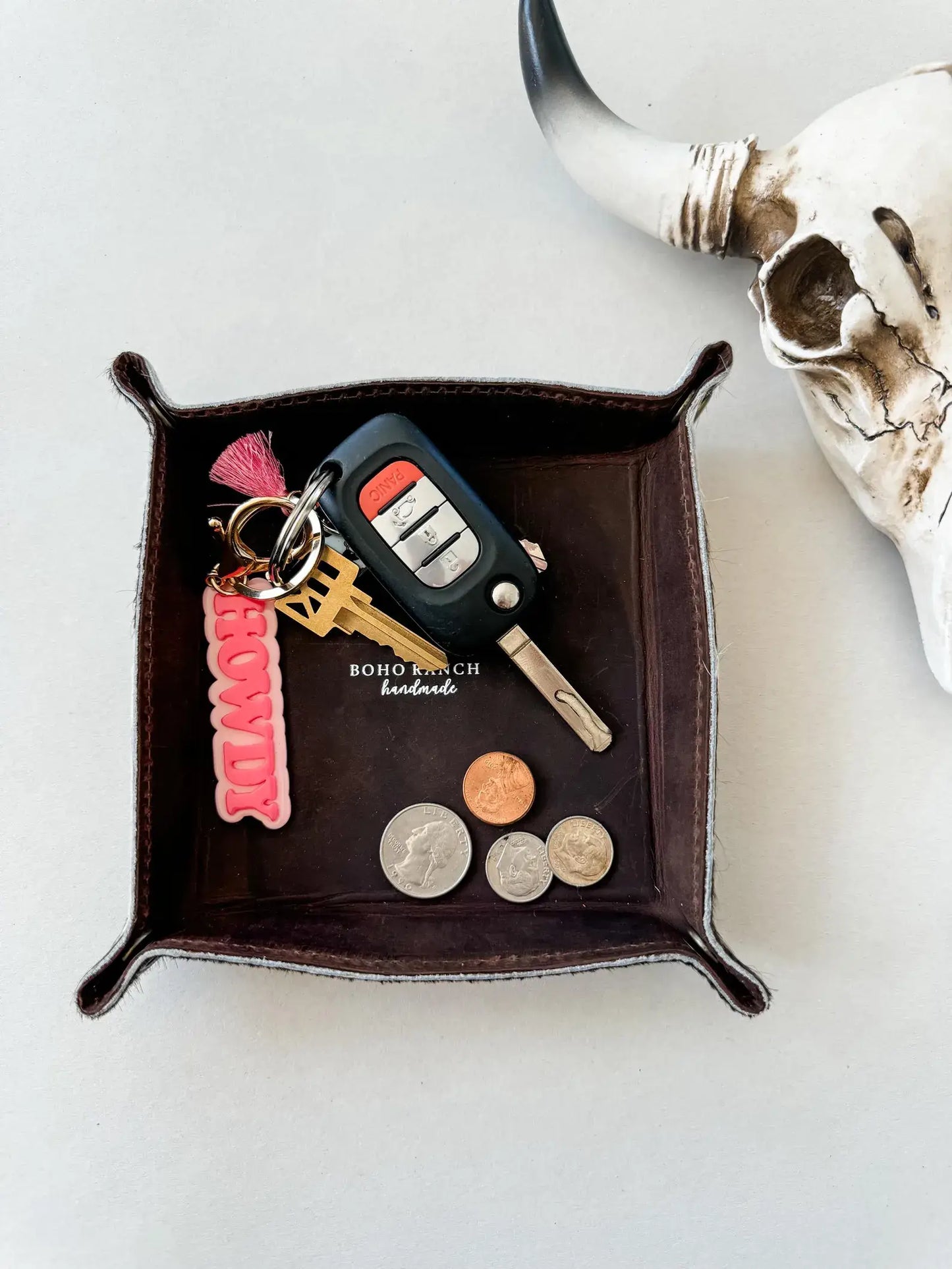 COWHIDE LEATHER TRAY - jewelry storage keys : BLACK