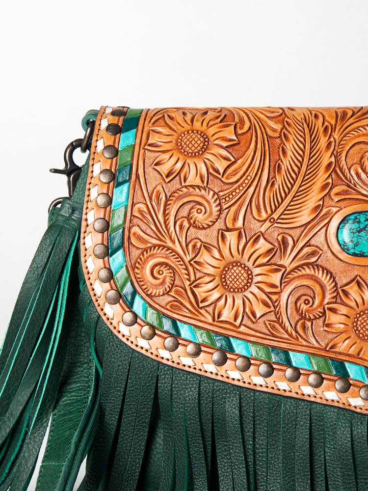 LC-ADBGZ475 Crossbody Hand Tooled Genuine Western Leather Women Bag: ADBGZ475