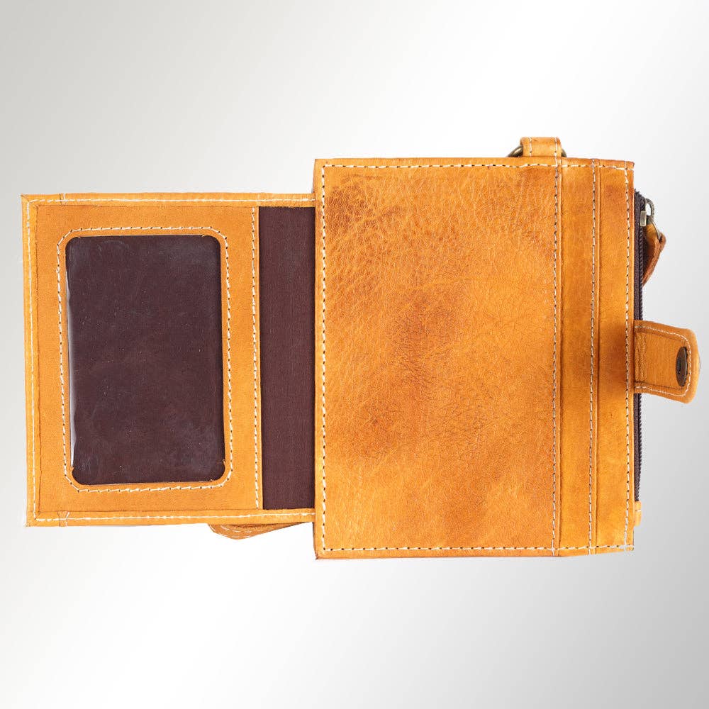 Card Holder Wristlet Wallet Genuine Leather Mustard