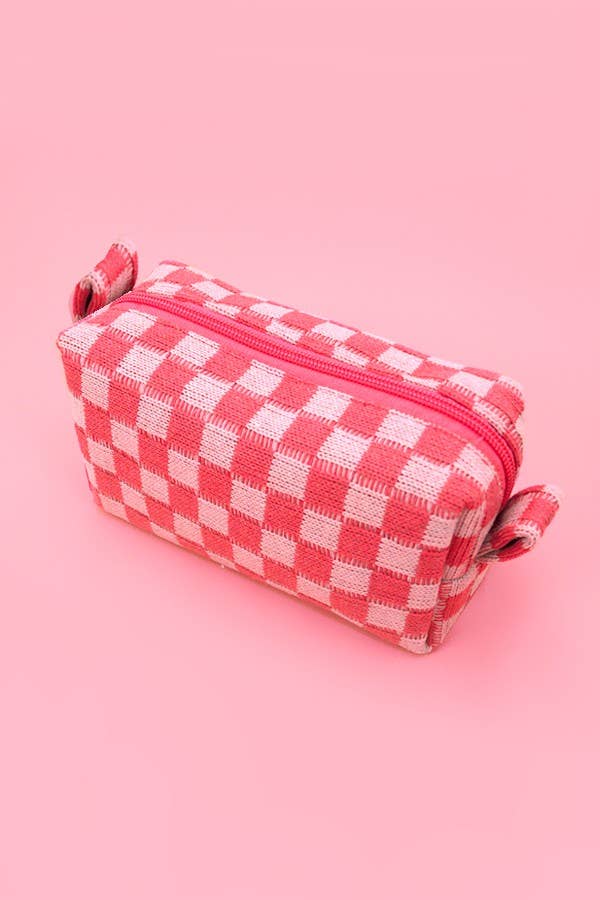CHECKER MAKEUP COSMETIC POUCH BAG | 40P522: Hot Pink