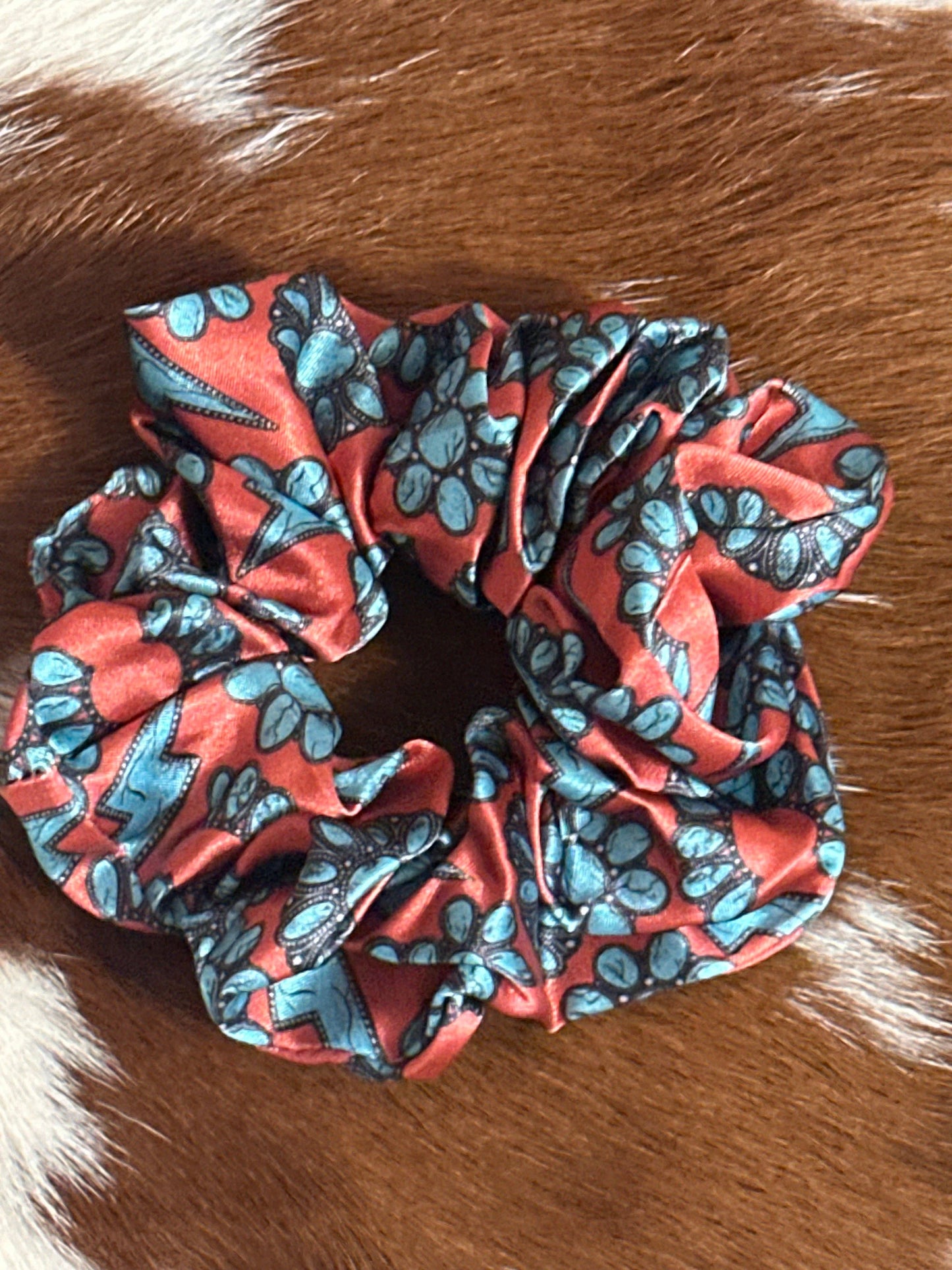 Rust Turquoise stone scrunchie