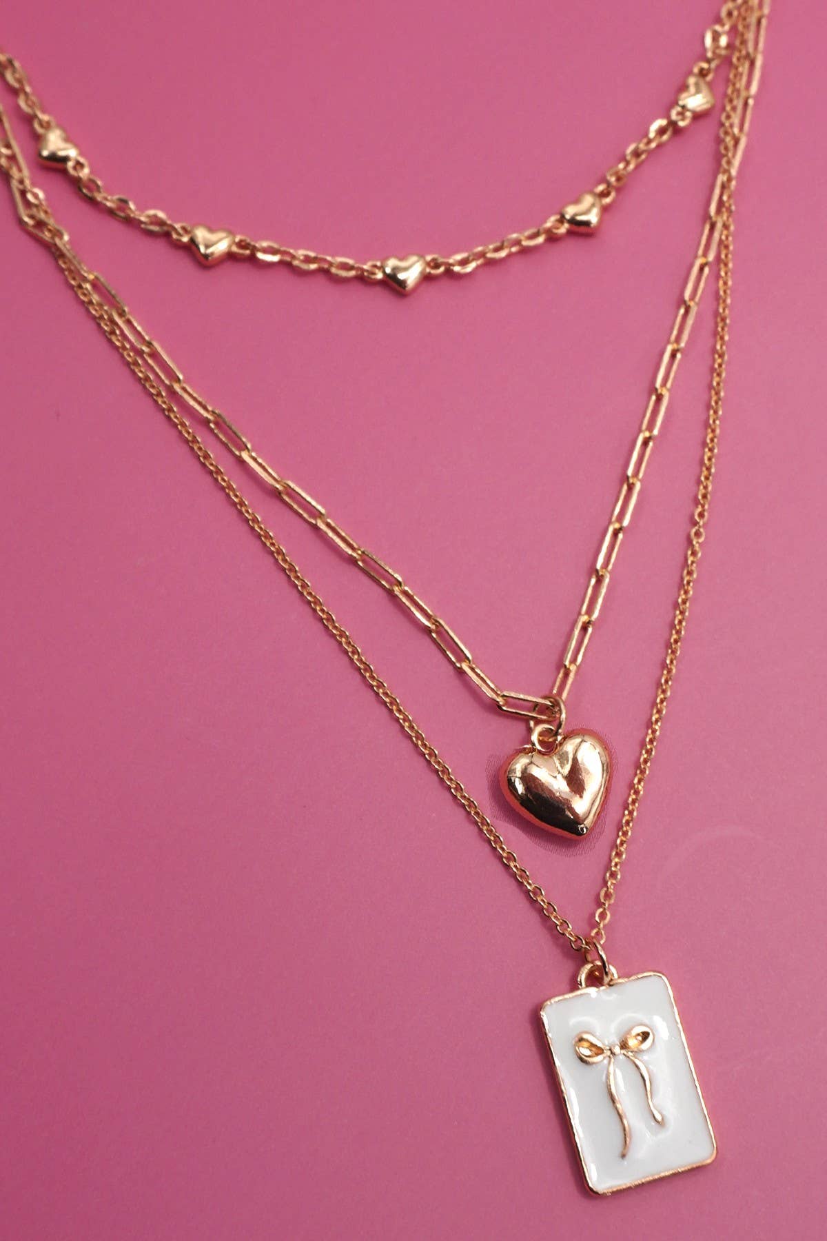 SQUARE BOW EPOXY CHARM LAYERED NECKLACE | 80N91936: GOLD