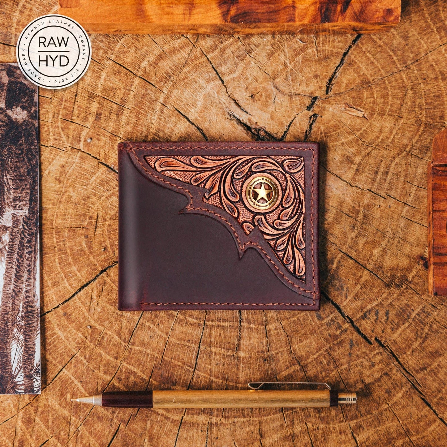 Western Wallets for Men Bifold, Mens Western Billfolds Tooled Leather & Concho