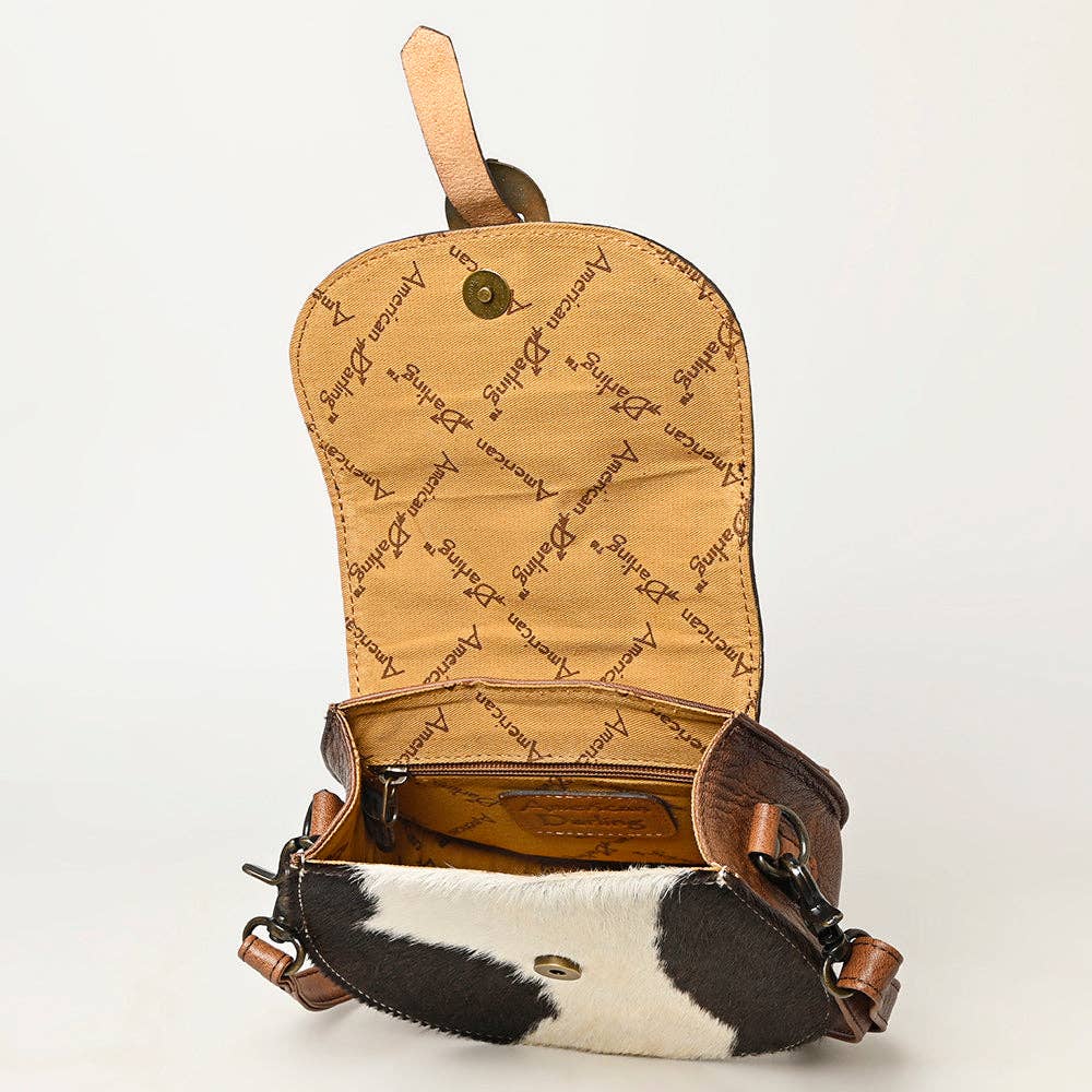 American Darling Canteen Western Hair-On Hide Crossbody with Tooled Accents and Adjustable Strap: ADBG1222B