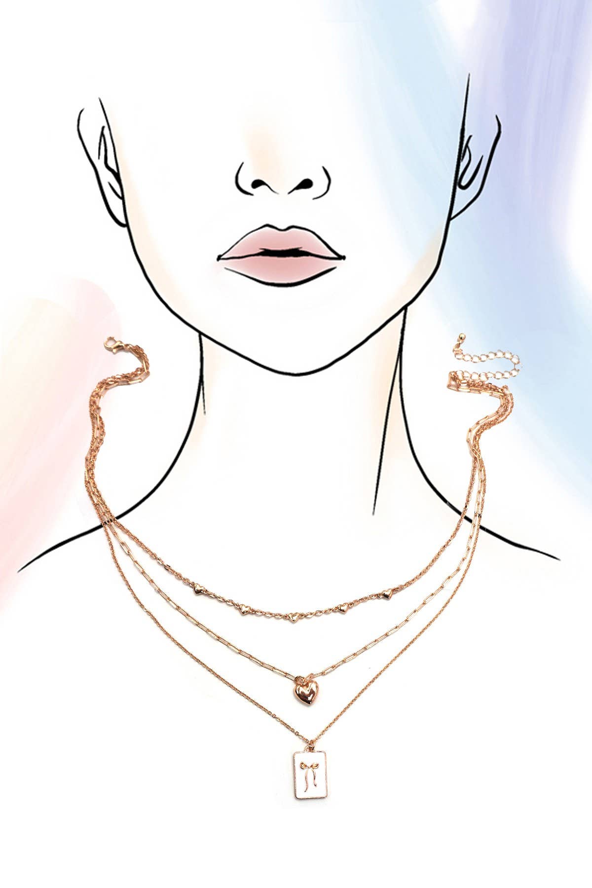 SQUARE BOW EPOXY CHARM LAYERED NECKLACE | 80N91936: GOLD