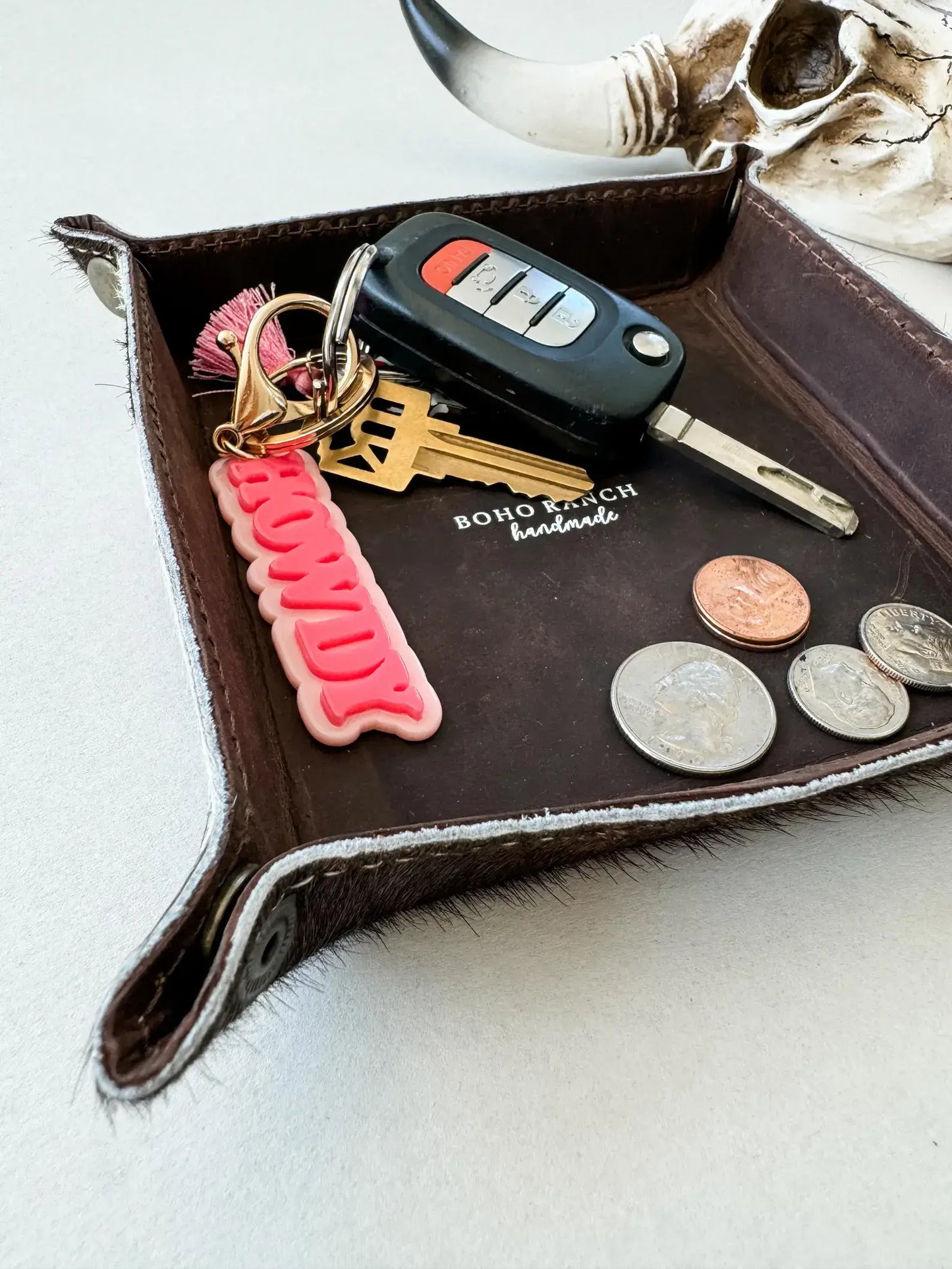 COWHIDE LEATHER TRAY - jewelry storage keys : TAN