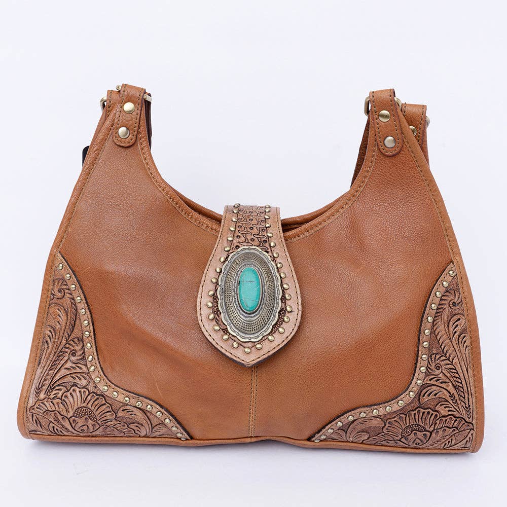 American Darling Hobo Hand Tooled Genuine Western Leather Women Bag: Brown