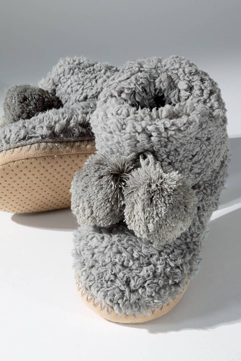 Cozy Booties Slipper with Ball Accent: GREY(L/XL) shoe size 8-10