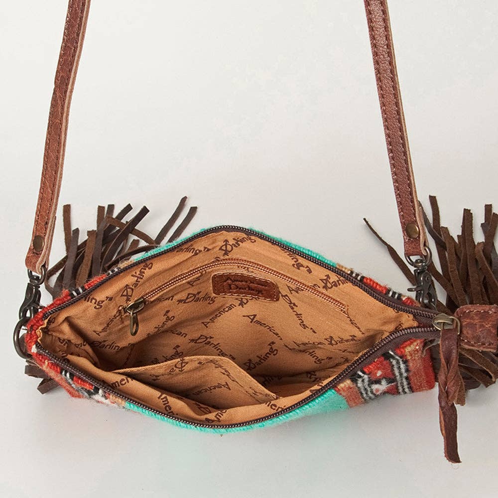 ADBG236 American Darling Cross body Bag with Woven Saddle Blanket & Fringes: ADBG236AT