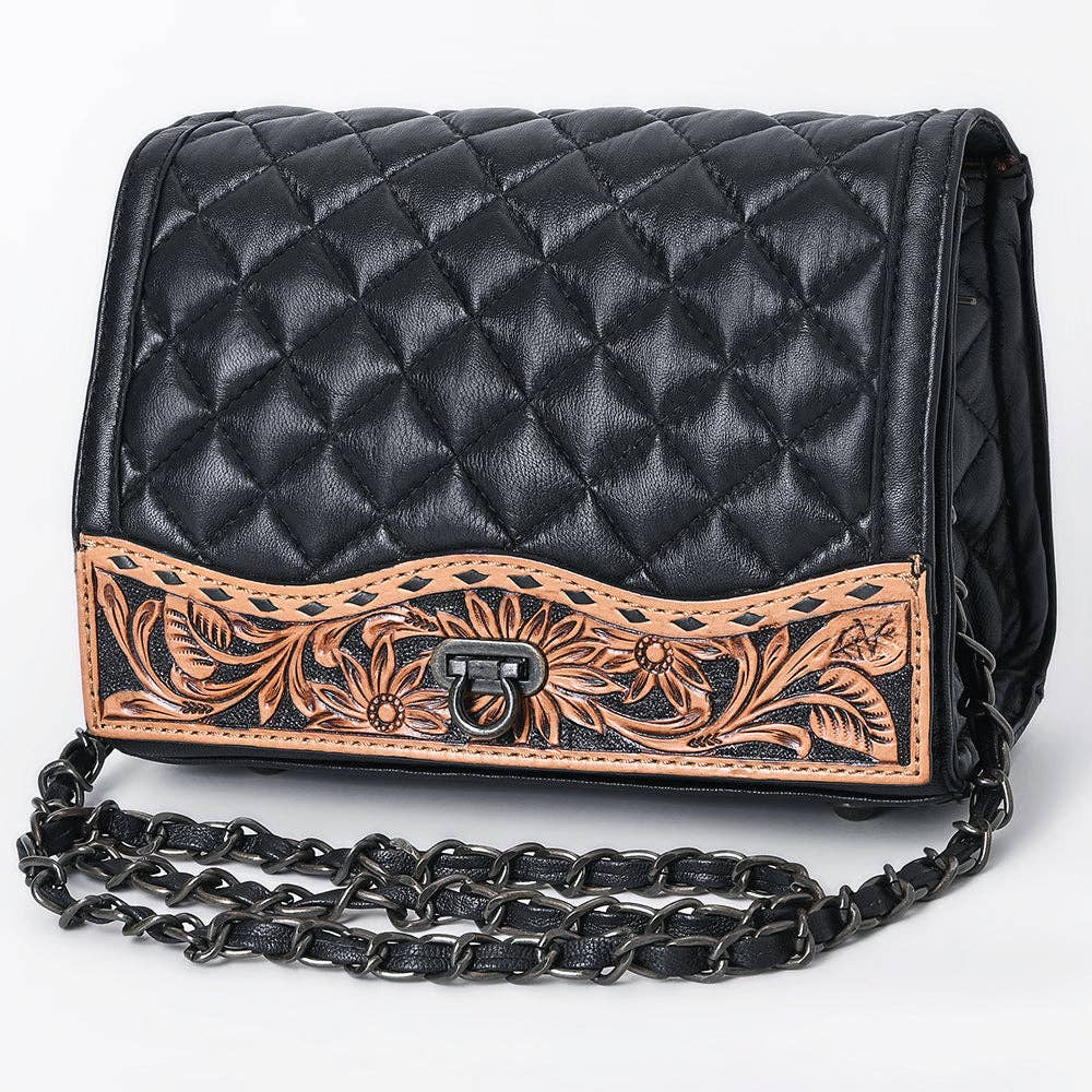 ADBG1685 American Darling Quilted Leather Crossbody | Hand-Tooled Floral Accent Purse: ADBG1685