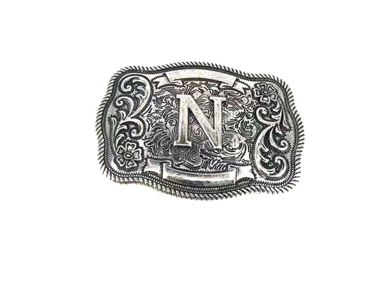Western Filigree Initial Belt Buckle: N