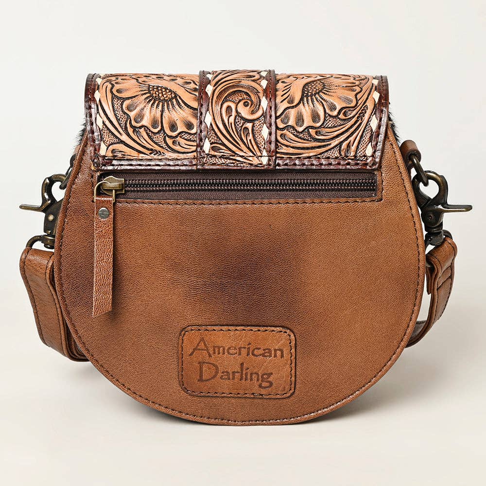 American Darling Canteen Western Hair-On Hide Crossbody with Tooled Accents and Adjustable Strap: ADBG1222B