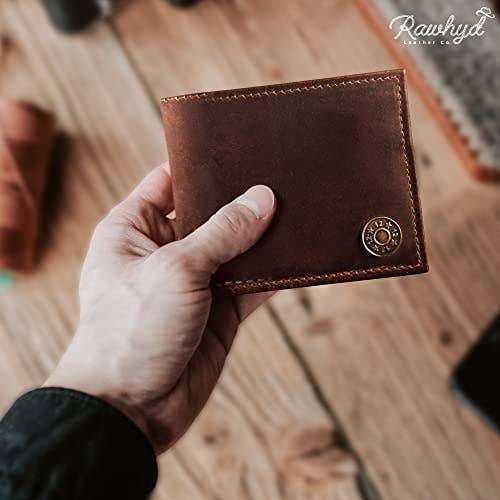 Shotgun Shell Hunting Wallet - Full-Grain Leather Wallets for Men - RFID Blocking Wallet – Western Wallets for Men w/ 7 Card Slots – Slim & Durable Mens Western Wallet - Great Hunting Gifts for Men