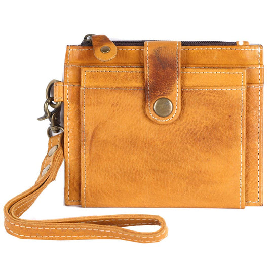 Card Holder Wristlet Wallet Genuine Leather Mustard