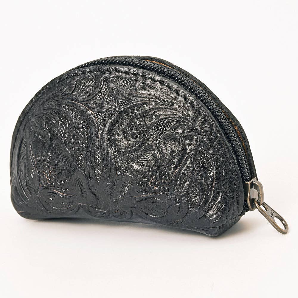 Genuine Western Tooled Black Leather Coin or Accessory Bag : ADBG1205B