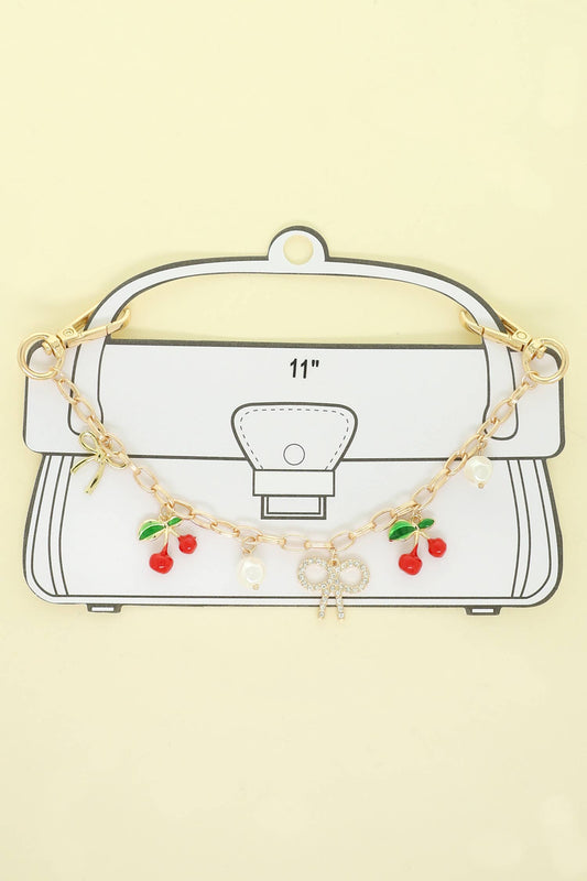 Cherry & Bow Pearl Rhinestone Bag Charm Chain