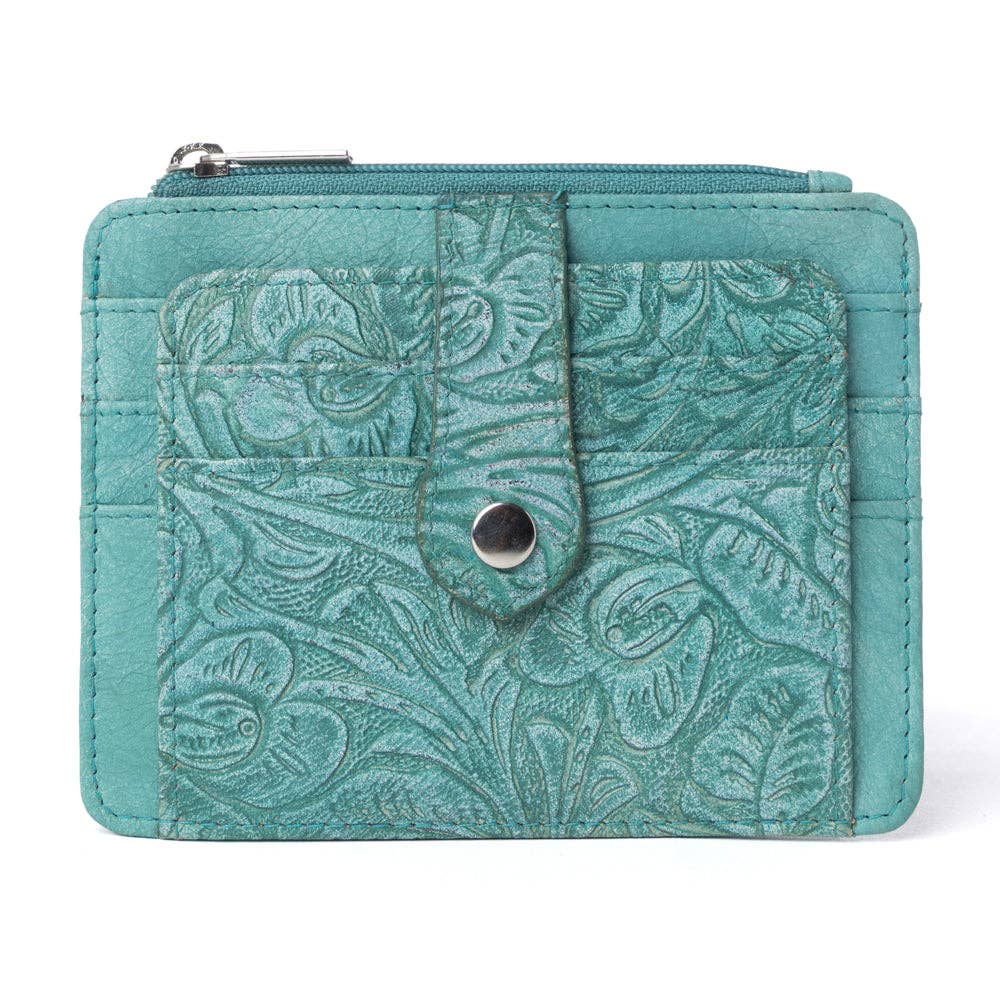 Driftwood Cove Embossed Leather Credit Card Holder in Ocean Sage: Ocean Sage