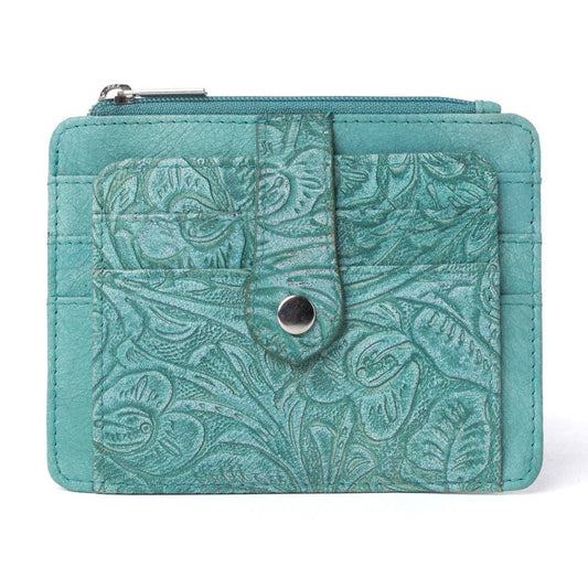 Driftwood Cove Embossed Leather Credit Card Holder in Ocean Sage: Ocean Sage
