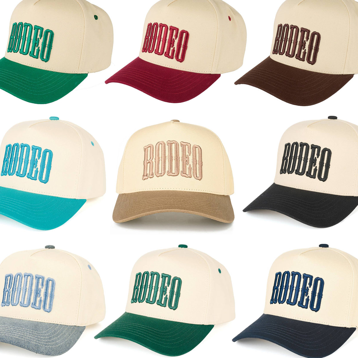 C.C RODEO Letter Embroidered Snapback Trucker Hat: Dark Denim