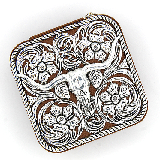 Travel Jewelry Box - Metal Steer Brown