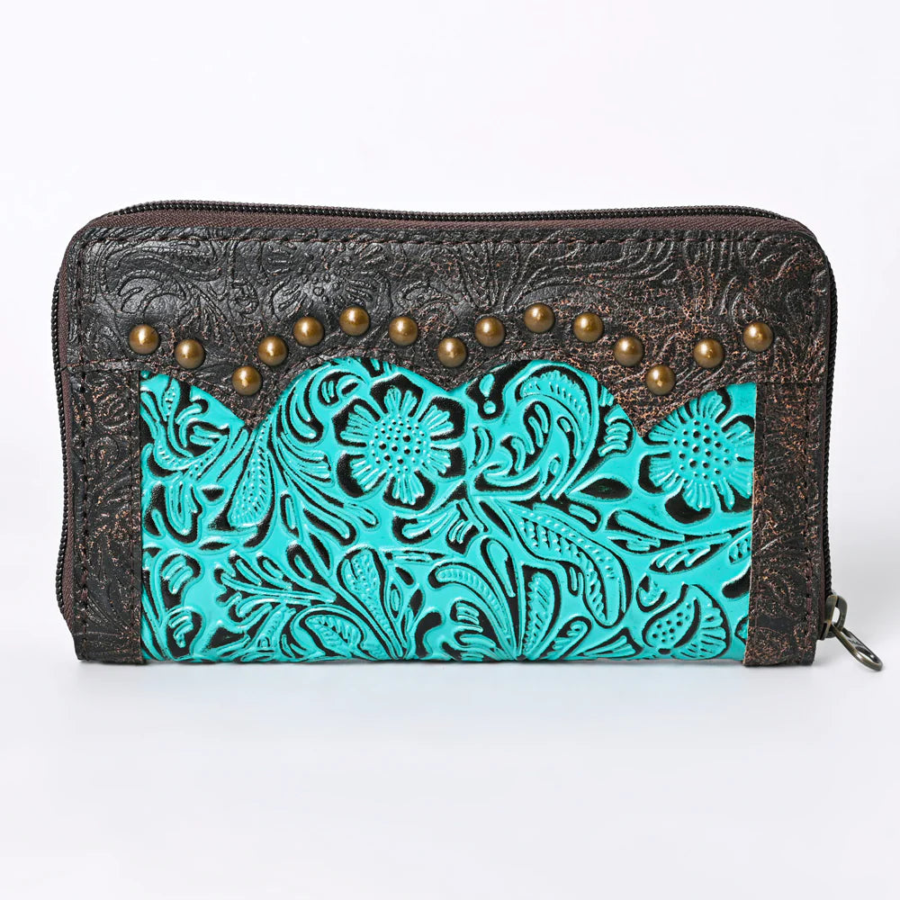 SKBG276 Genuine Leather Wallet: Dark Brown with Turquoise