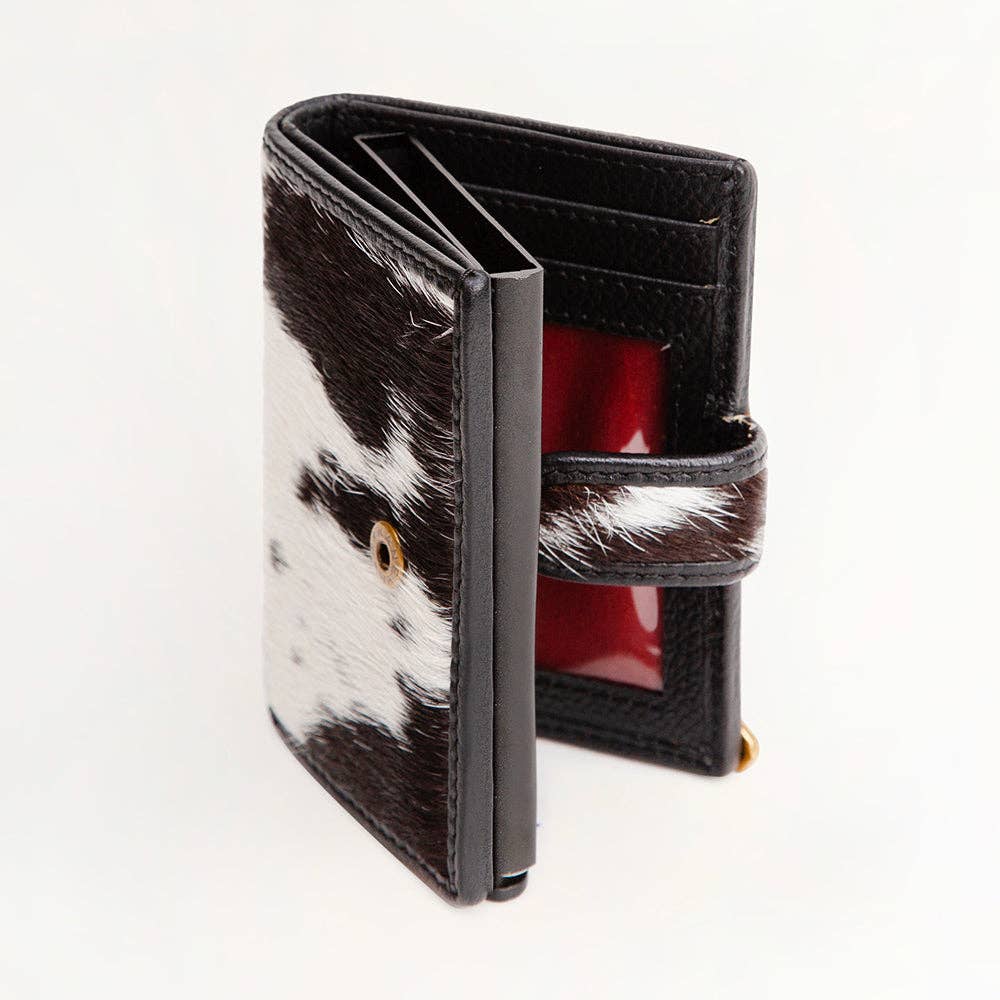 Loyal West My Prairie Credit Card Holder: Black And White Cowhide