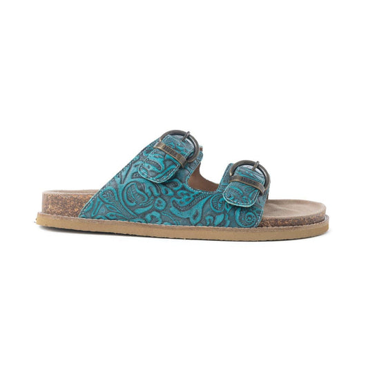 Prairie Wind Embossed Leather Sandals in Western Jade: Western Jade