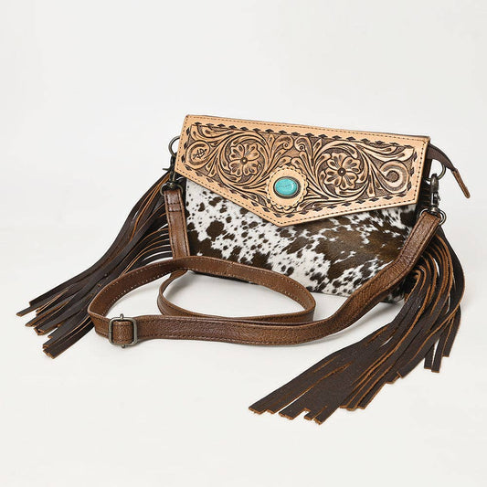ADBG1484 American Darling Cowhide Hand-Tooled Envelop Bag | Fringe Crossbody Purse: ADBG1484