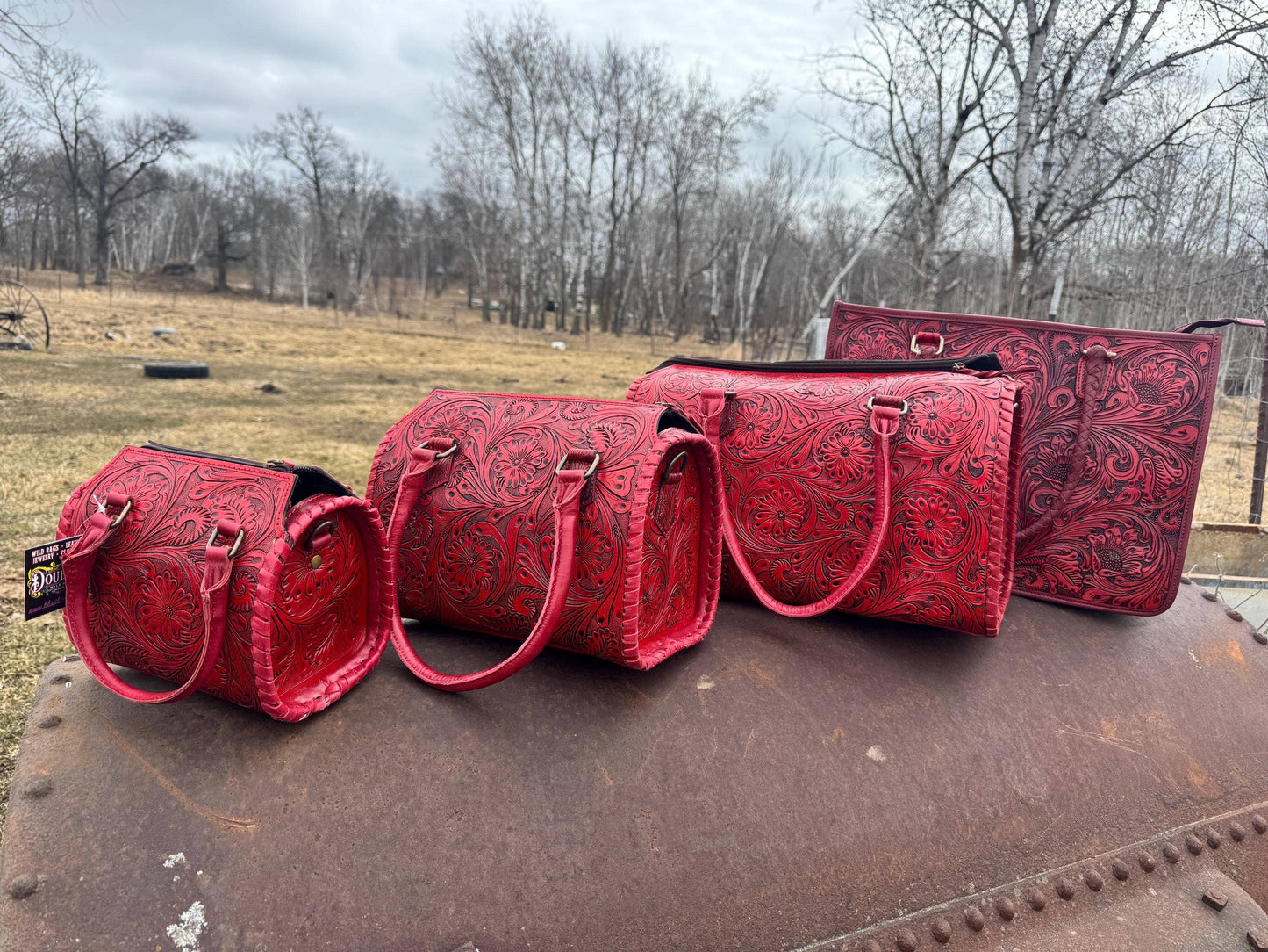 Deep Cherry Red Speedy Western Genuine Leather Barrel Bag Purse: Medium