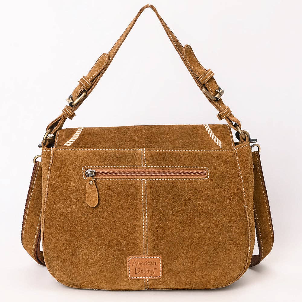 Tan Crossbody Genuine Western Suede Leather women bag: ADBGA670C