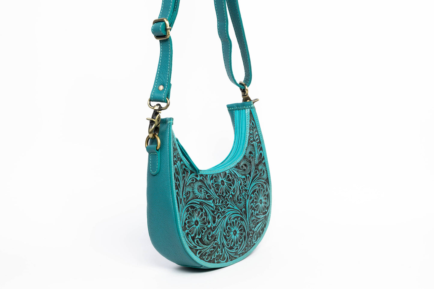 Turquoise Half-Moon Leather Shoulder Bag ABHB 18-25210