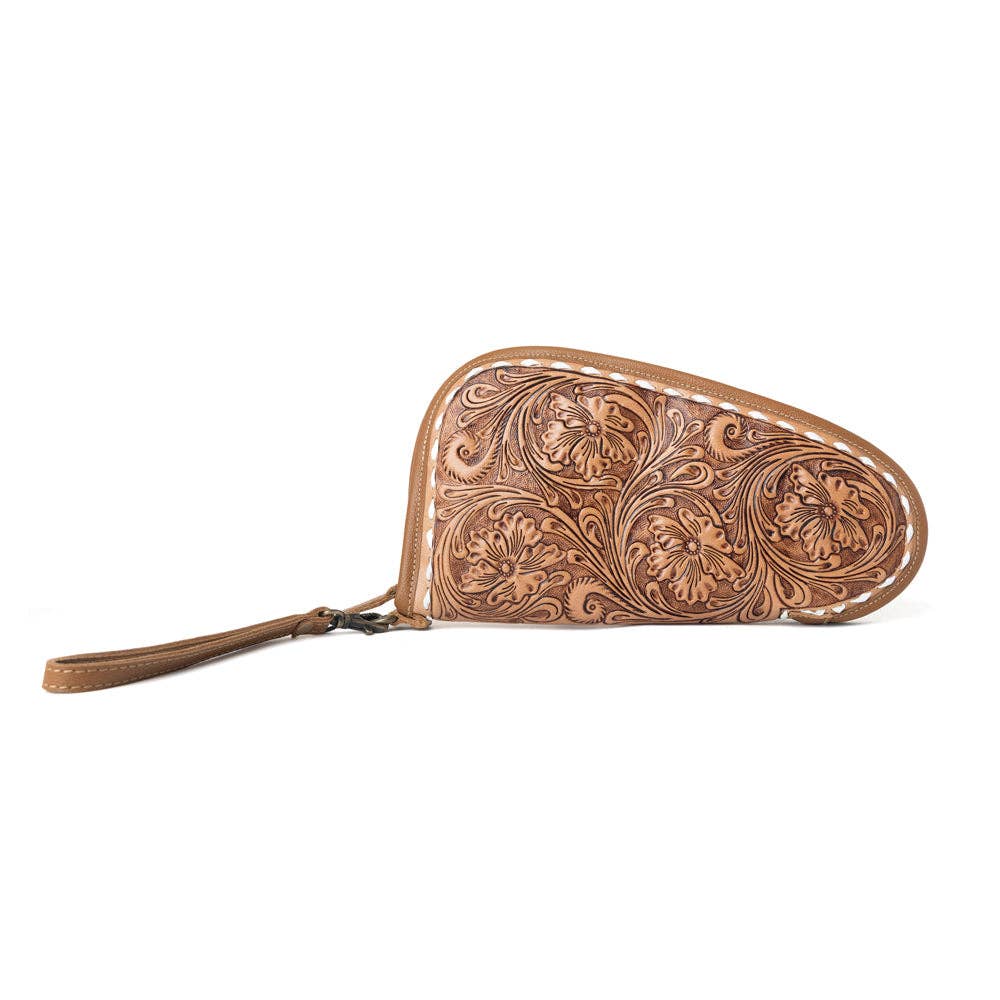 Bronzefall Handtooled Leather Gun Case in Saddle Tan: Saddle Tan