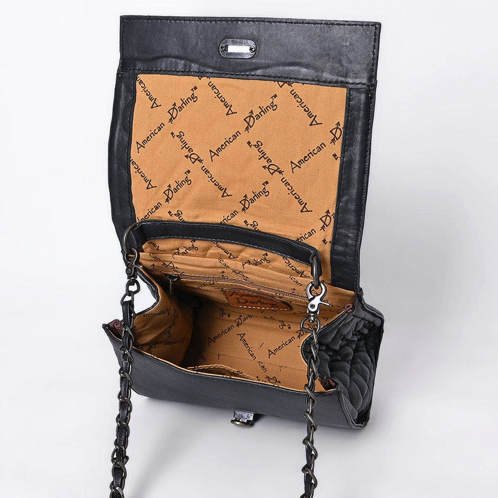ADBG1685 American Darling Quilted Leather Crossbody | Hand-Tooled Floral Accent Purse: ADBG1685