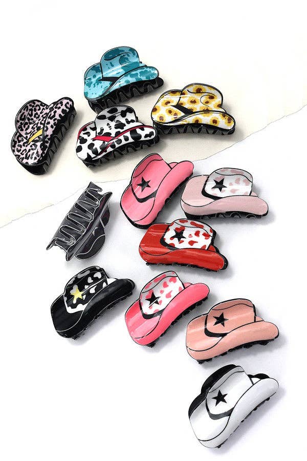WESTERN COWGIRL BOOT HAIR CLAW CLIPS  40H569: COW WHITE