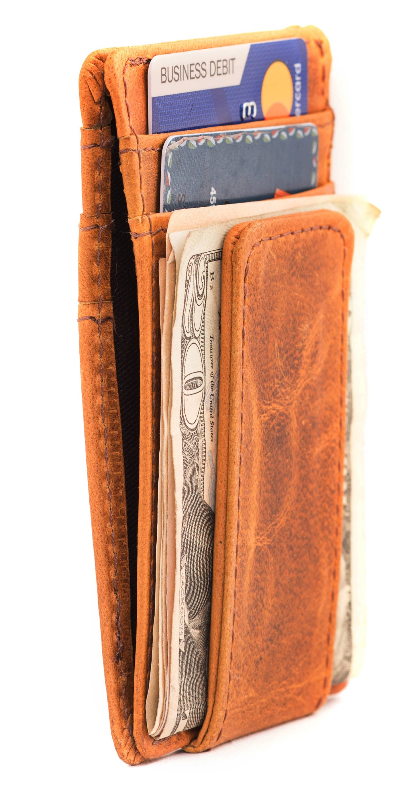Leather Money Clip Wallet (Reddish Brown)