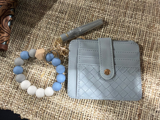 Light Blue Card Holder Bracelet Wallet with Key Chain