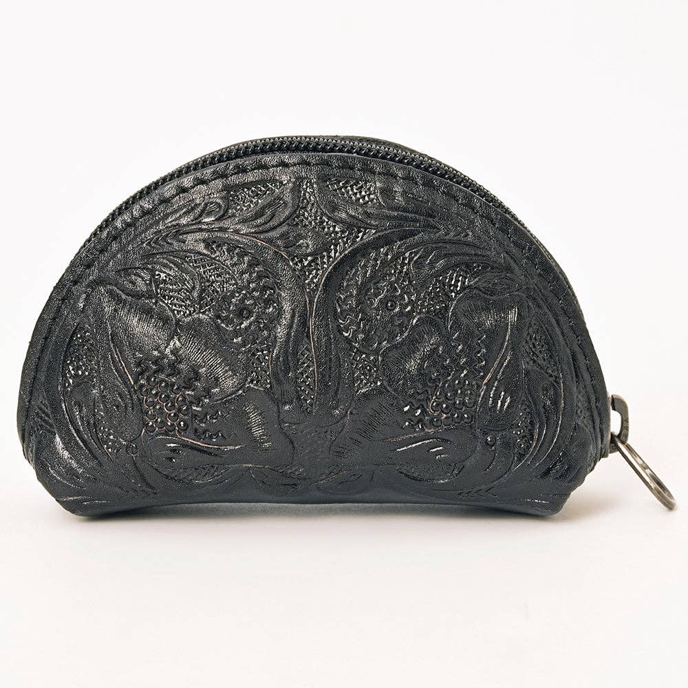 Genuine Western Tooled Black Leather Coin or Accessory Bag : ADBG1205B