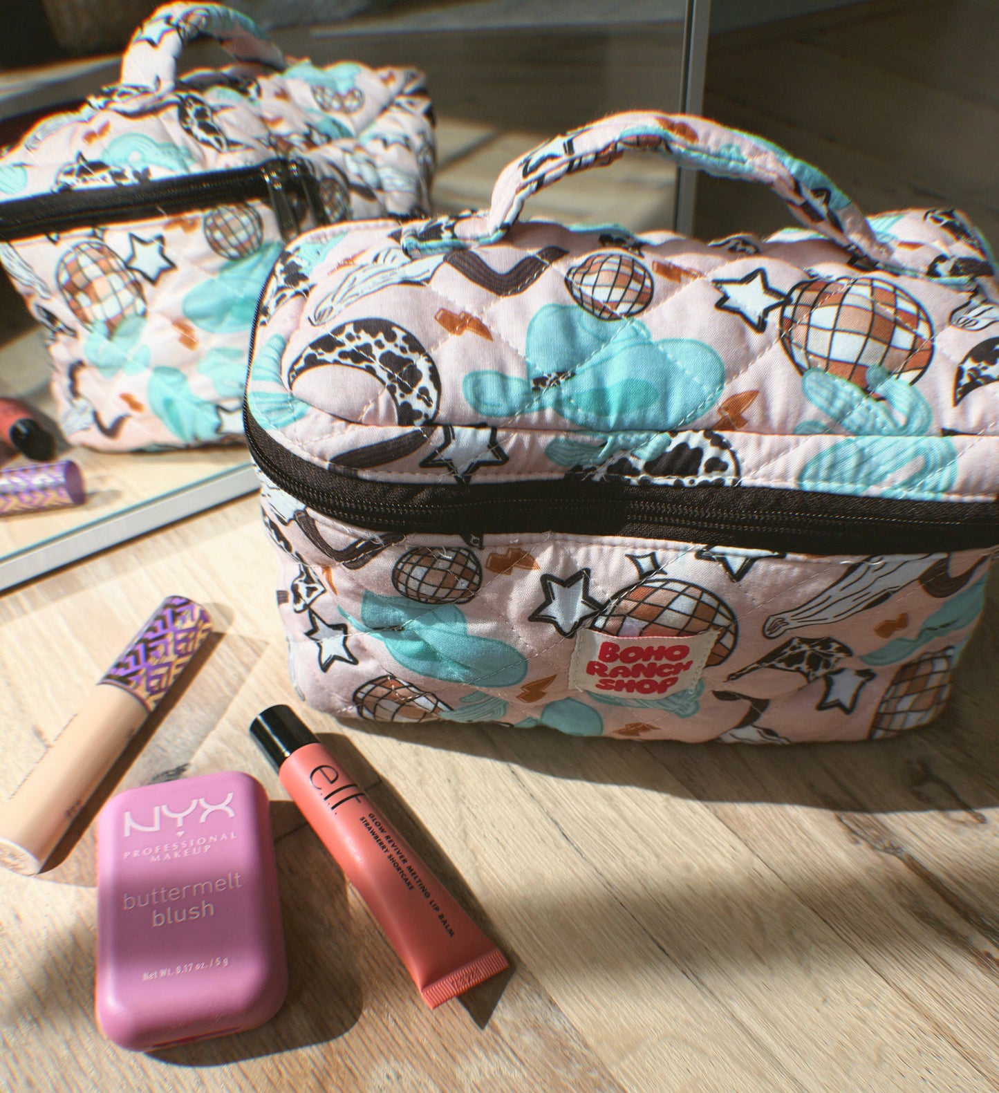 Quilted Western Makeup Bag  | Cowgirl Cosmetic Bag Fabric : RODEO BARBIE