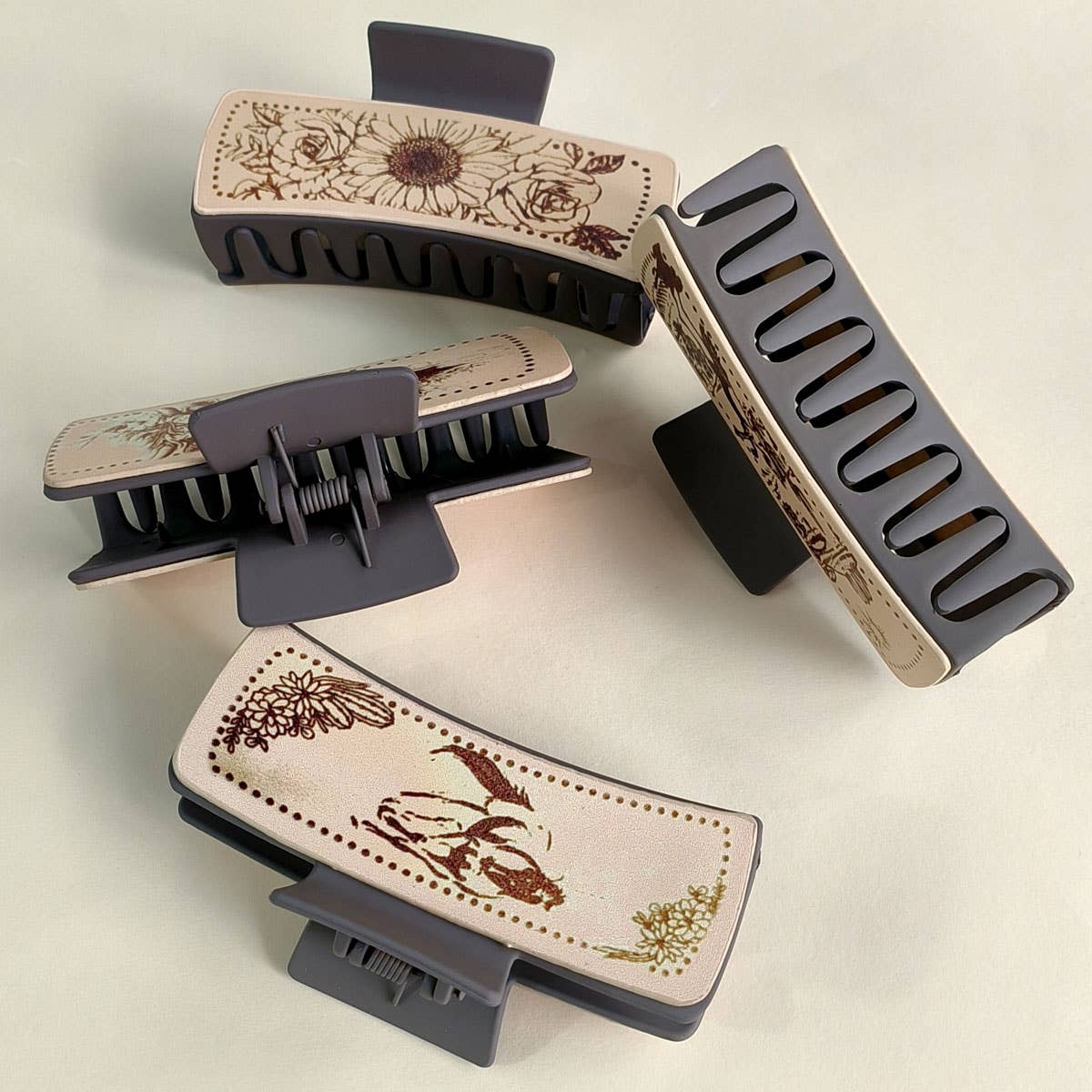 Cactus Print Leather Hair Claw Clip, Western Style_CWAHA0606: TYPE1 / (OS) 3