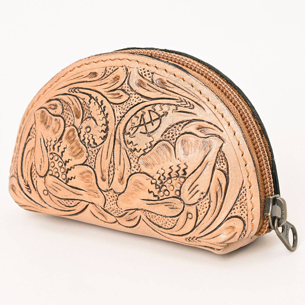 Genuine Western Tooled Tan Leather Coin or Accessory Bag: ADBG1205A