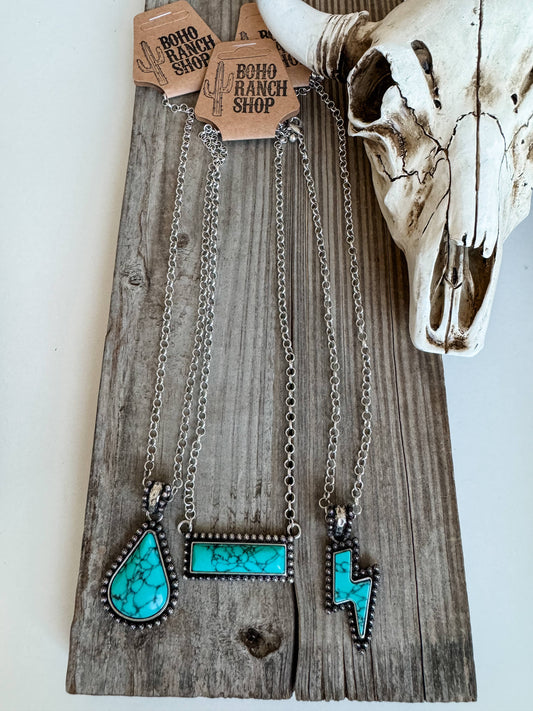 Western Pendant Necklace - teardrop bar lightning bolt : BAR
