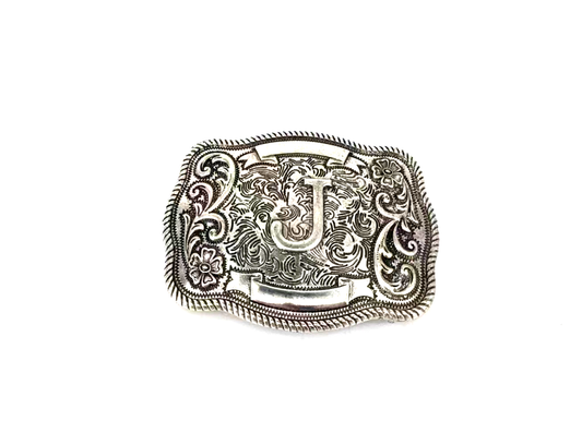 Western Filigree Initial Belt Buckle: J
