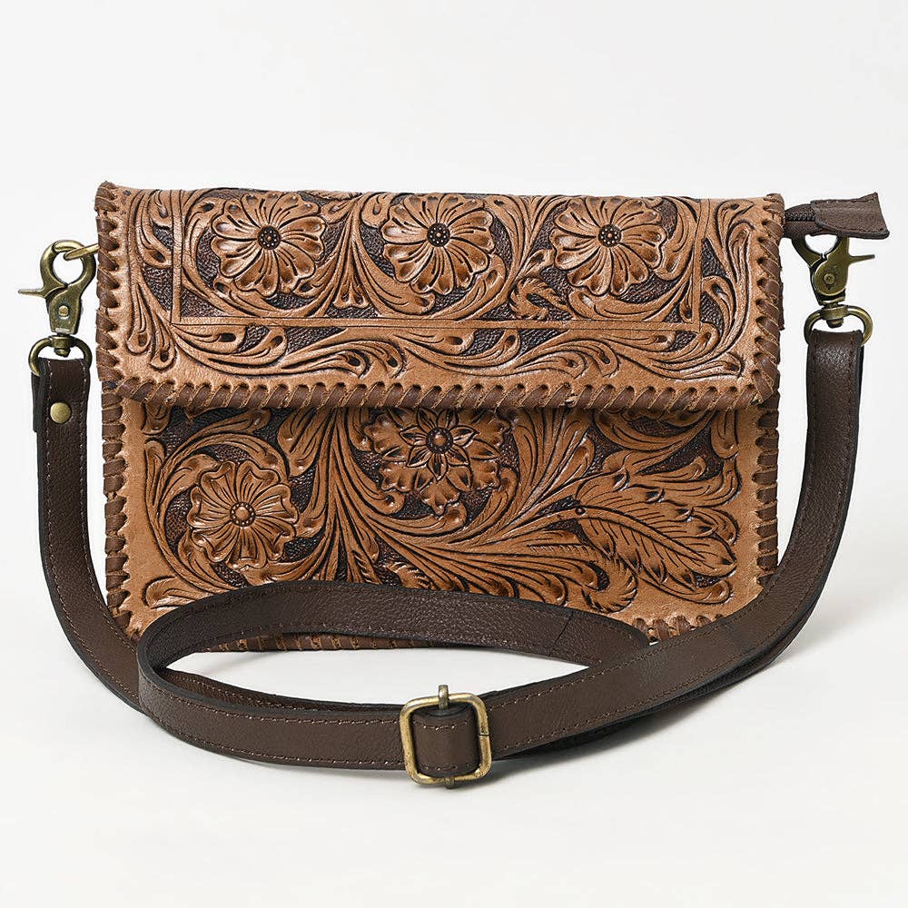 The Western Whirl-Genuine Leather Tooled Handbag: OHA119