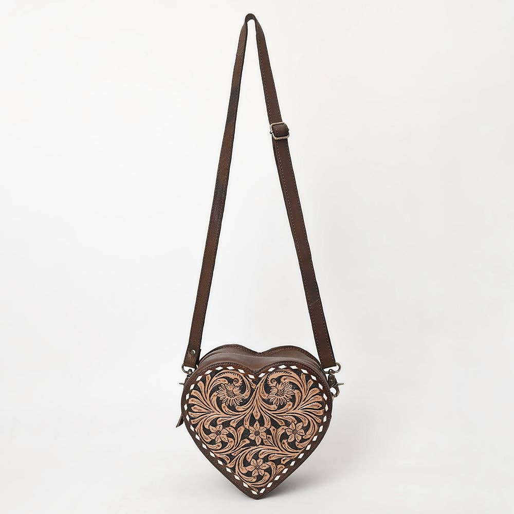 ADBGA430 American Darling Canteen Hand-Tooled Leather Crossbody Bag Western Floral Design: ADBGA430A