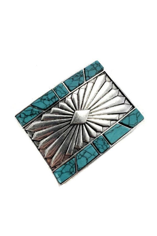WESTERN TURQUOISE STONE CONCHO BELT BUCKLE: TURQUOISE