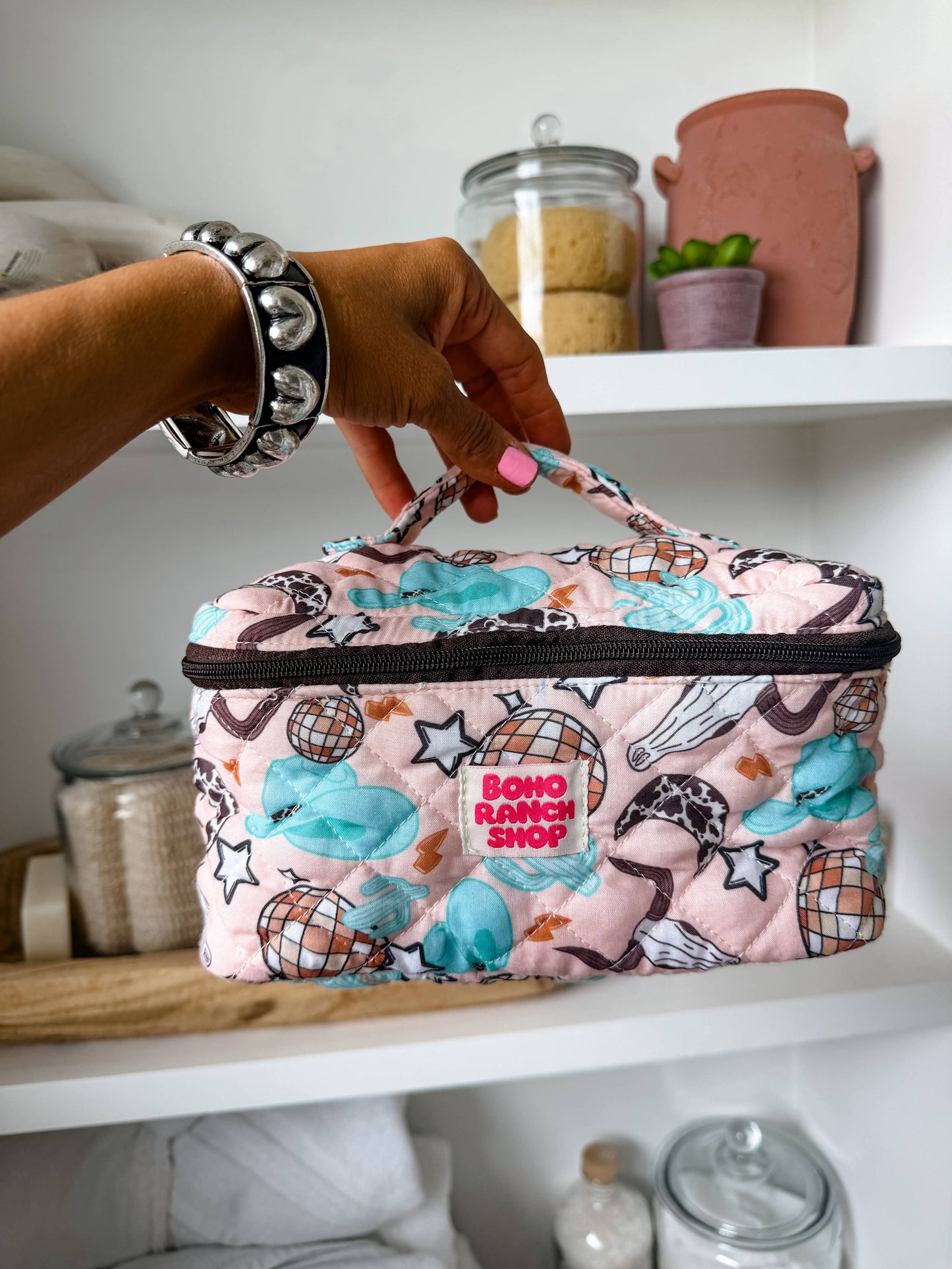 Quilted Western Makeup Bag  | Cowgirl Cosmetic Bag Fabric : RODEO BARBIE