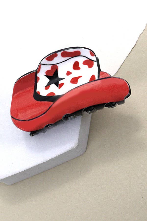 WESTERN COWGIRL BOOT HAIR CLAW CLIPS  40H569: COW WHITE