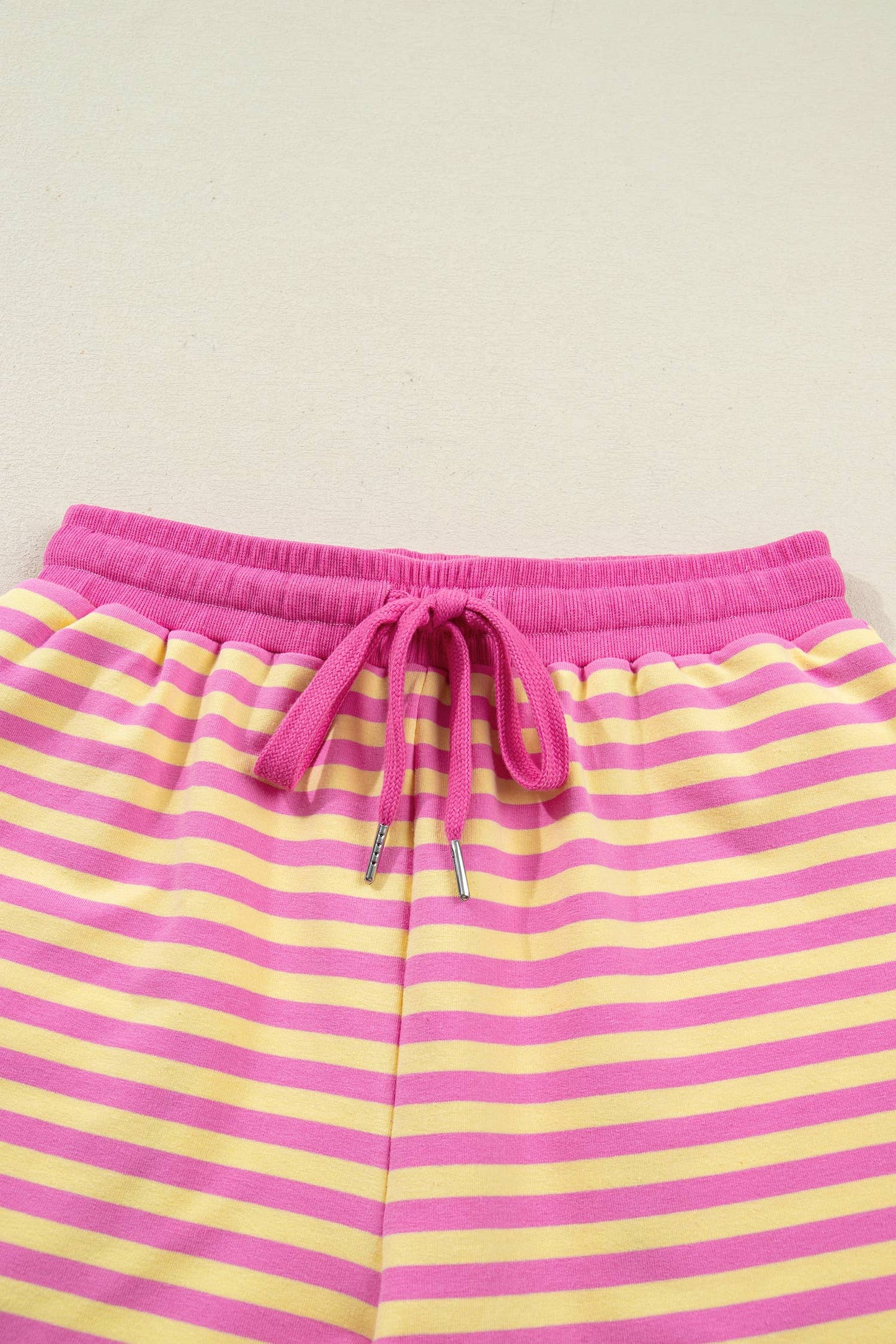 Stripe Drop Shoulder Boxy Casual Terry Short Set: Rose Stripe