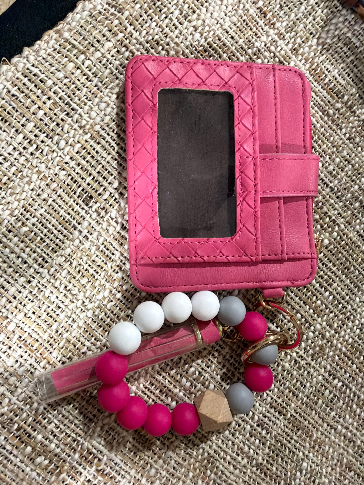 Light Pink Card Holder Bracelet Wallet with Key Chain